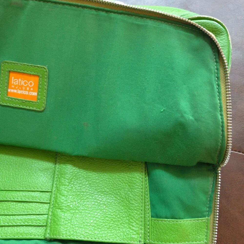 Vintage Latico Leathers Kelly Green Leather Laptop Tote USA Organizer Bag Rare
